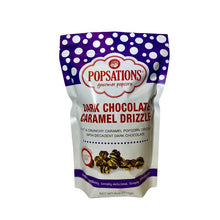 Load image into Gallery viewer, Popsations dark chocolate caramel drizzle popcorn in a resealable bag

